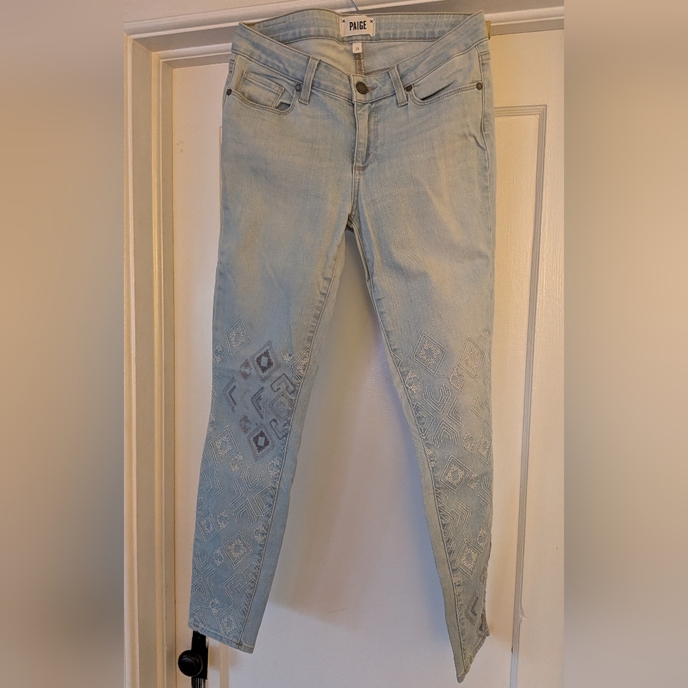 PAIGE Light Wash Patterned Skinny Jeans